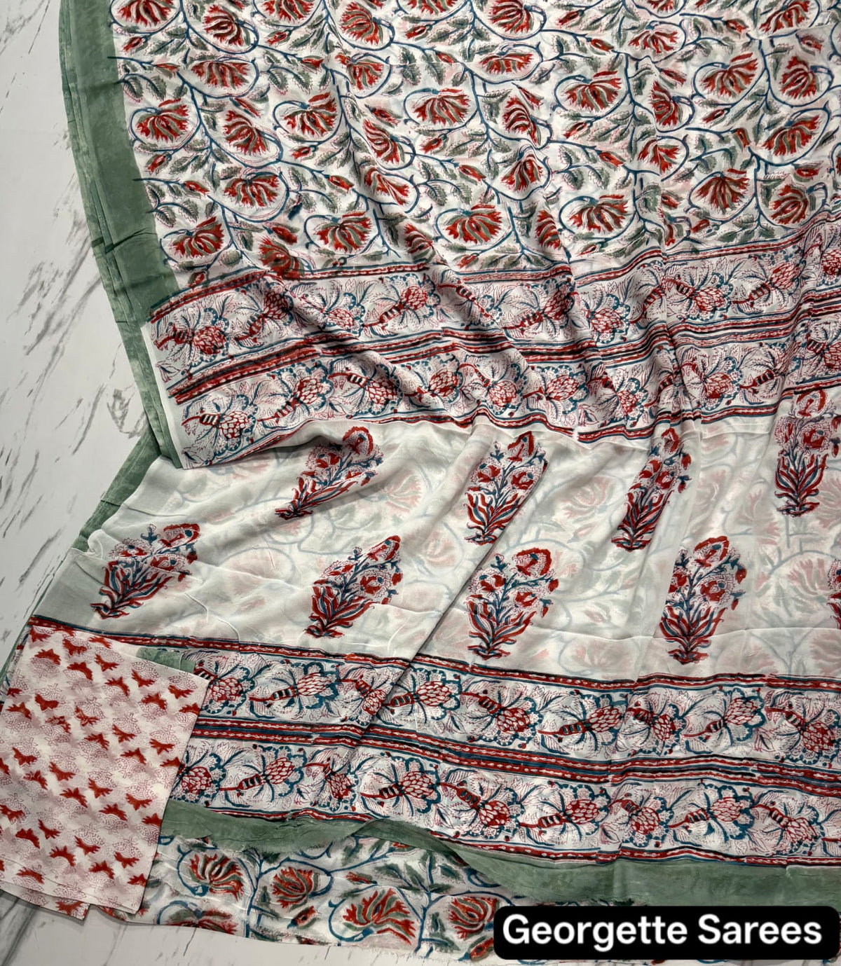 Beautiful Variant 3 Handblock Printed Georgette Saree