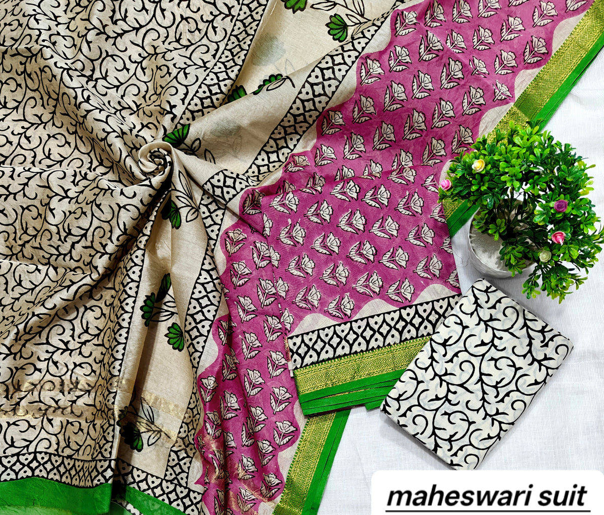 Maheshwari Silk Zari Border Suit 18