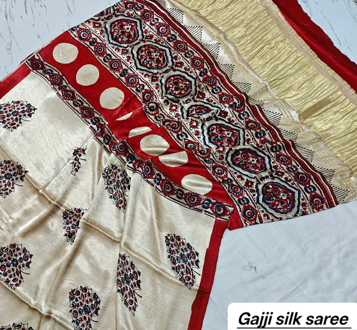 Ajrakh modal gajji silk with Tissue pallu saree 5