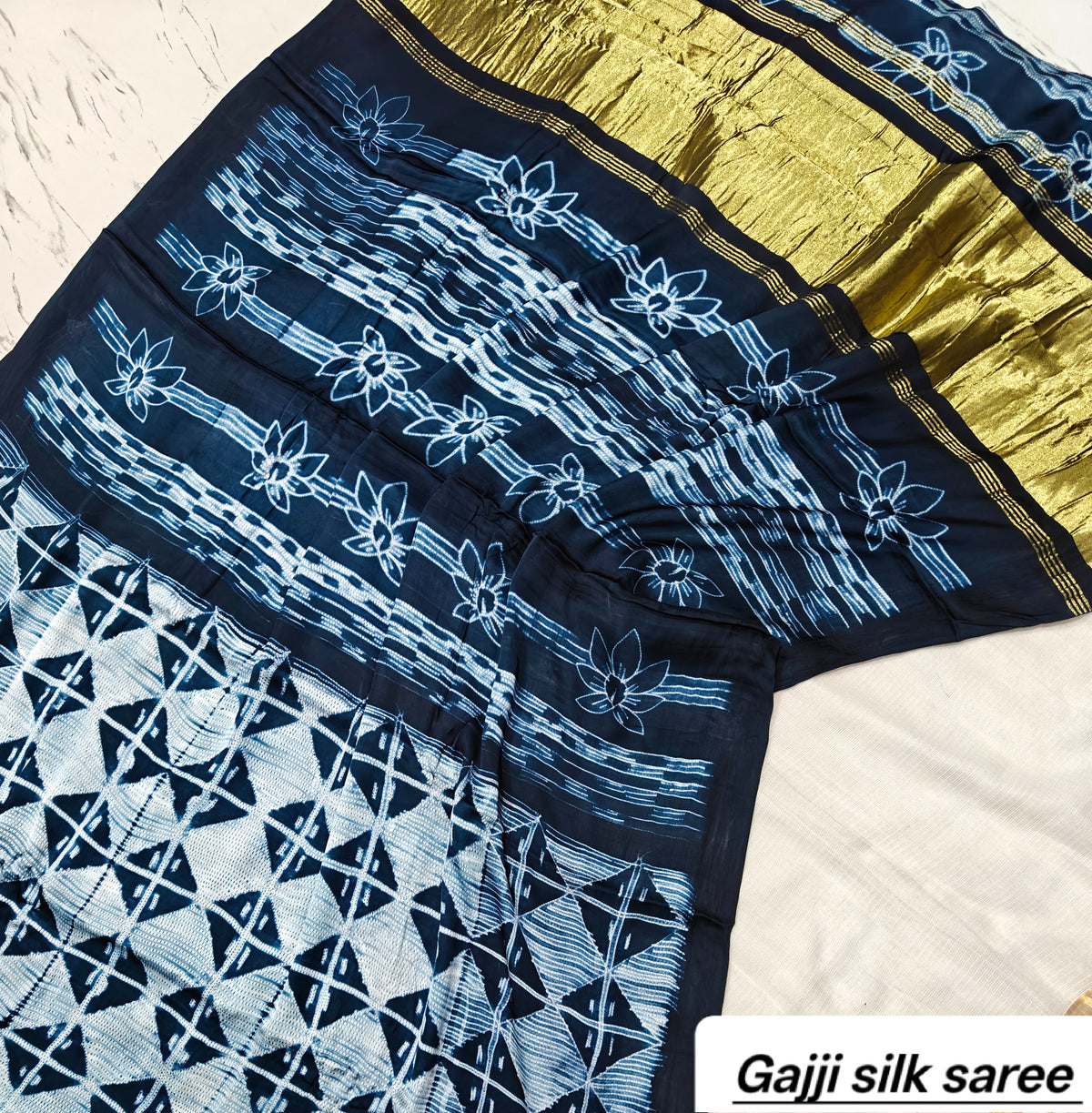 Ajrakh modal gajji silk with Tissue pallu saree 11