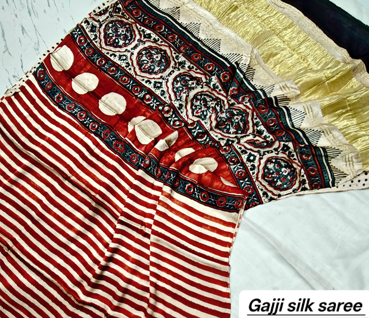 Ajrakh modal gajji silk with Tissue pallu saree 20