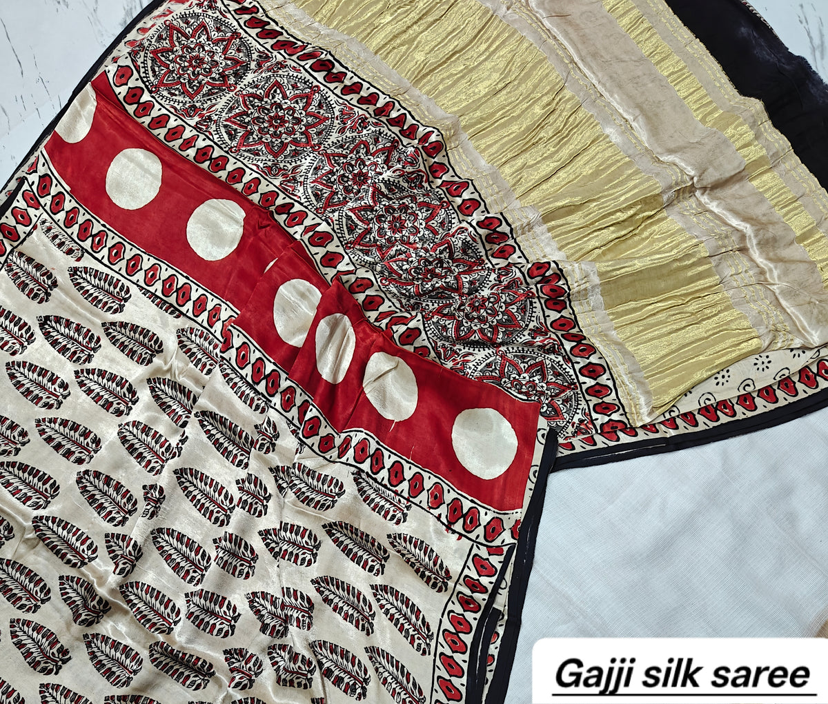 Ajrakh modal gajji silk with Tissue pallu saree 15