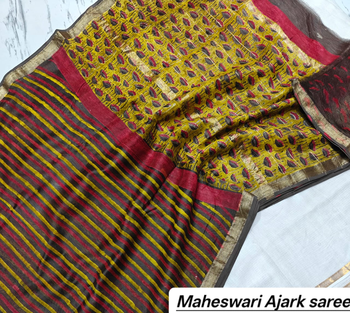 Maheshwari Silk Ajrakh Printed Saree TT-MSAJSLK-S-007