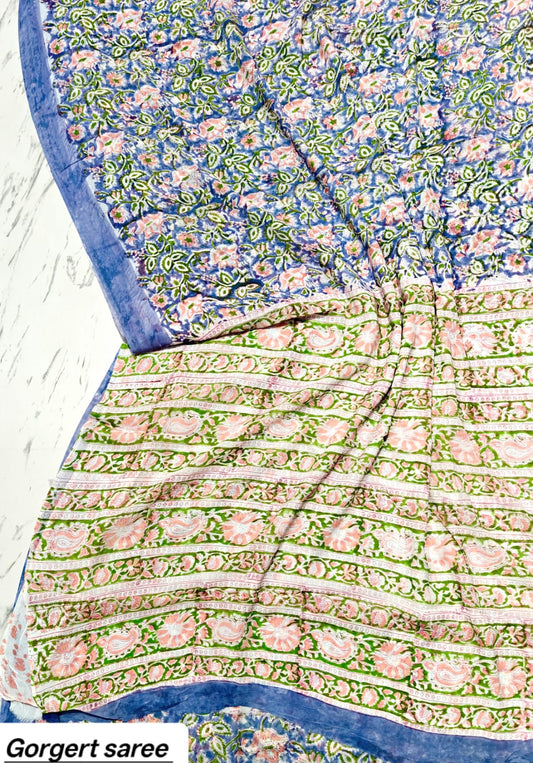 Beautiful Variant 0 Handblock Printed Georgette Saree