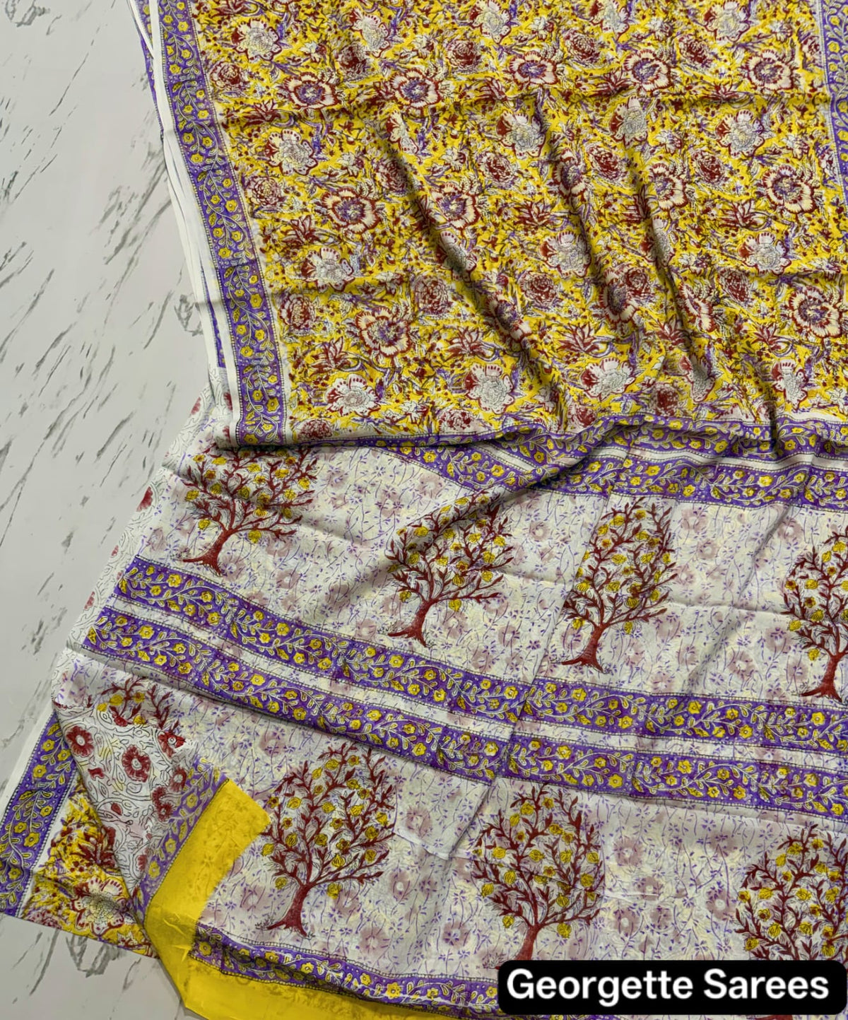 Beautiful Variant 1 Handblock Printed Georgette Saree