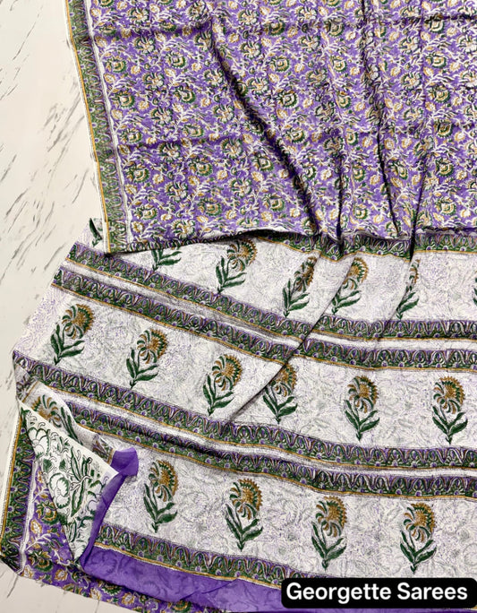 Beautiful Variant 2 Handblock Printed Georgette Saree