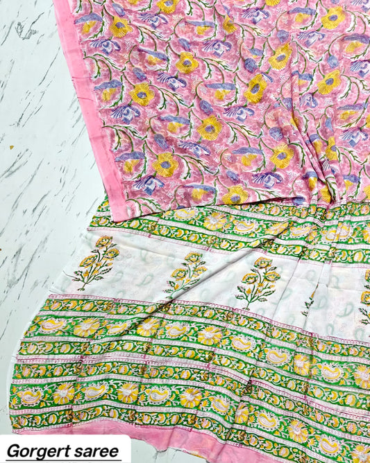 Beautiful Variant 4 Handblock Printed Georgette Saree