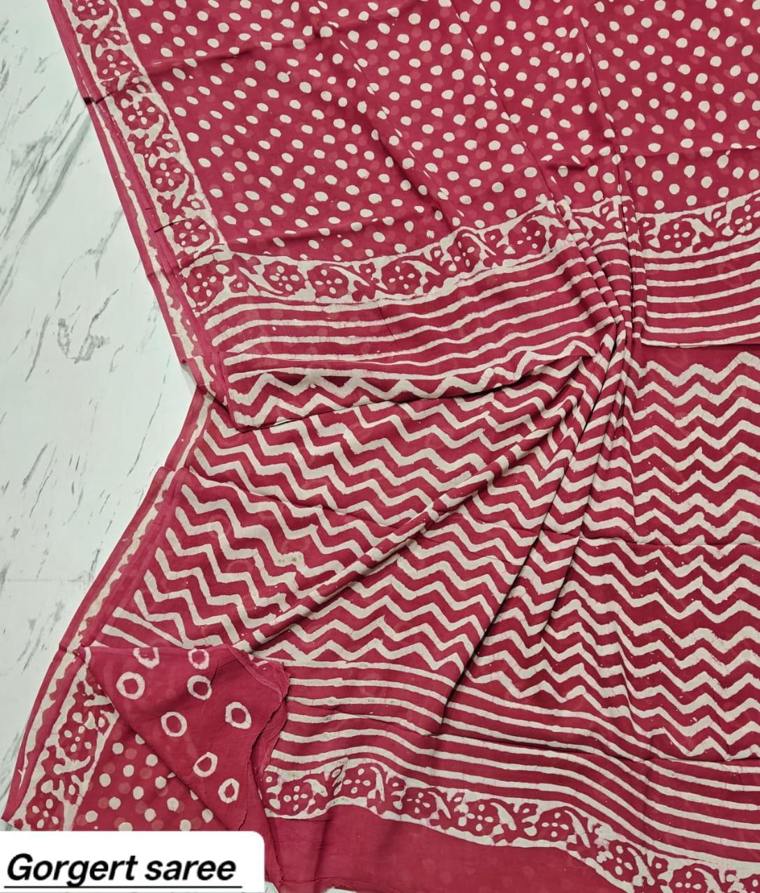 Dusty Pink Chevron Handblock Printed Georgette Saree