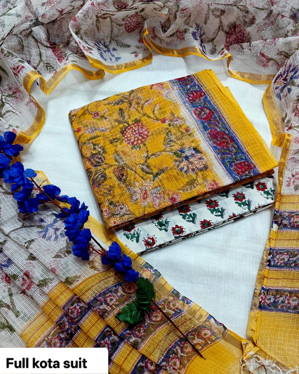 Golden Yellow and Orange Floral Jaal PURE KOTA DORIA HAND BLOCK PRINTED SUIT