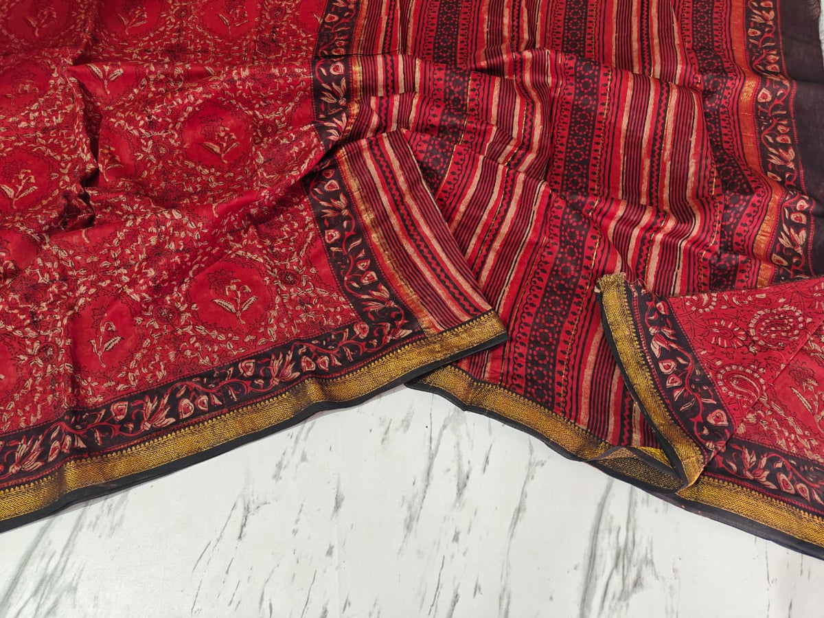Maheshwari Saree  Red & Black 12