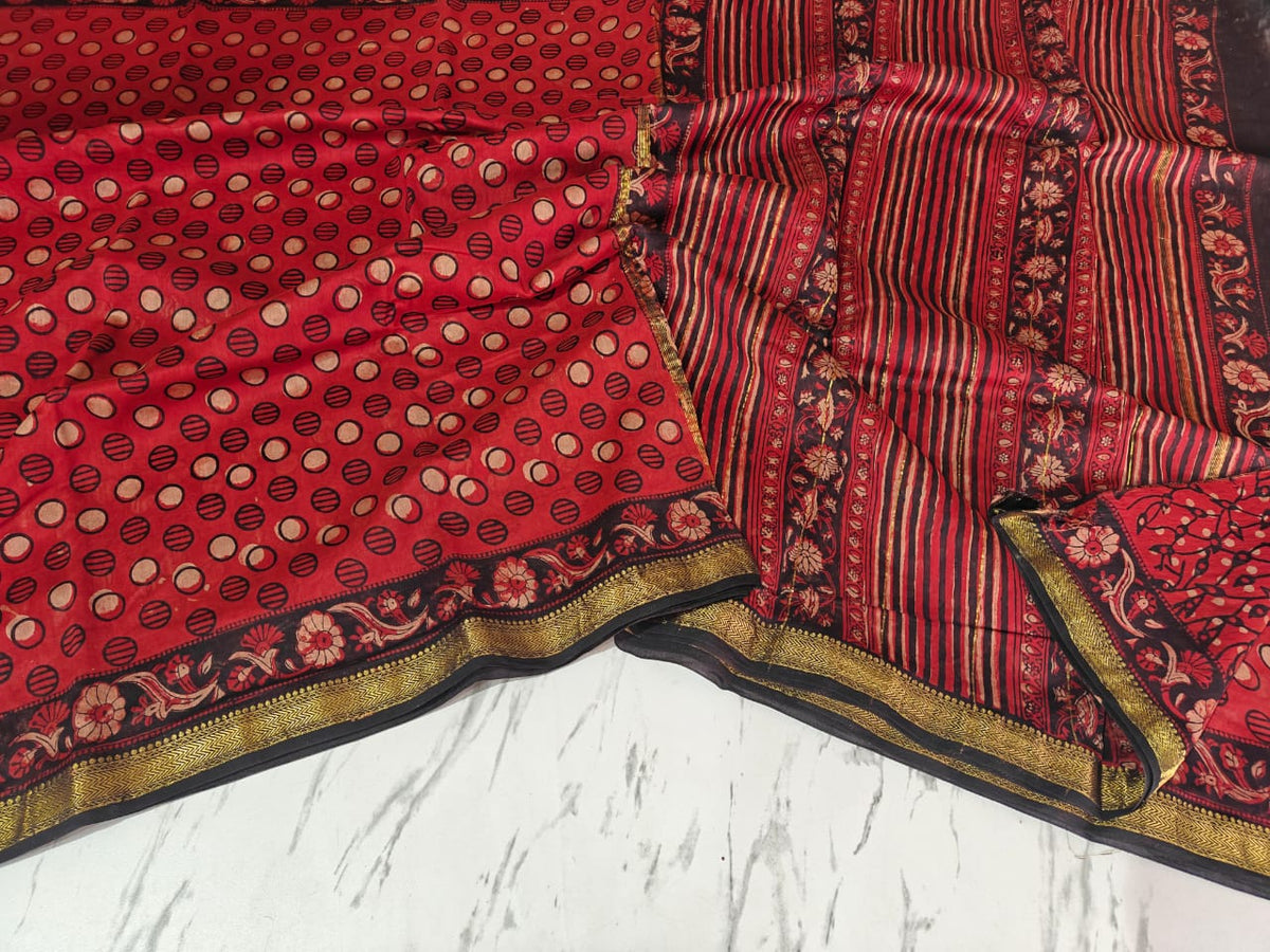 Maheshwari Saree  Red & Black 7