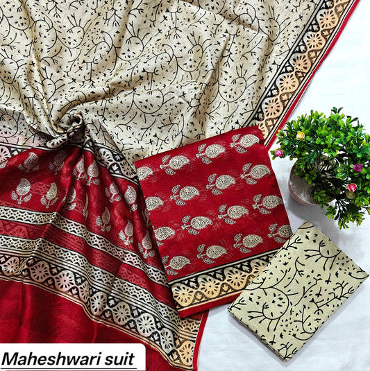Maheshwari Silk Zari Border Suit 17