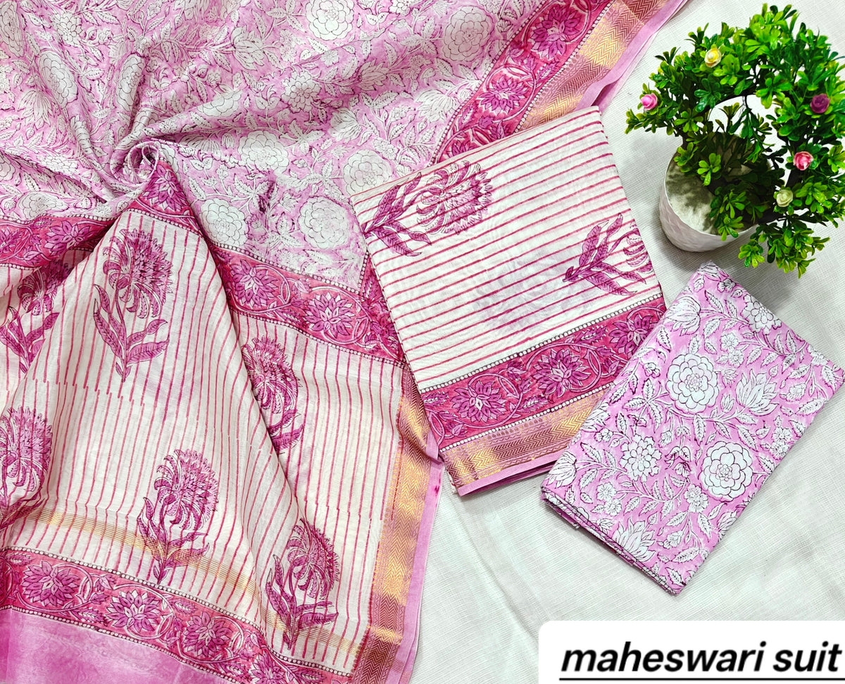 Maheshwari Silk Zari Border Suit 15