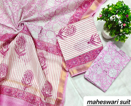 Maheshwari Silk Zari Border Suit 15