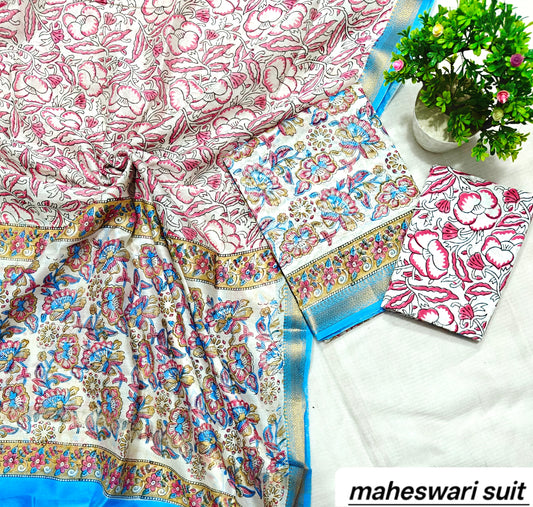 Maheshwari Silk Zari Border Suit 12