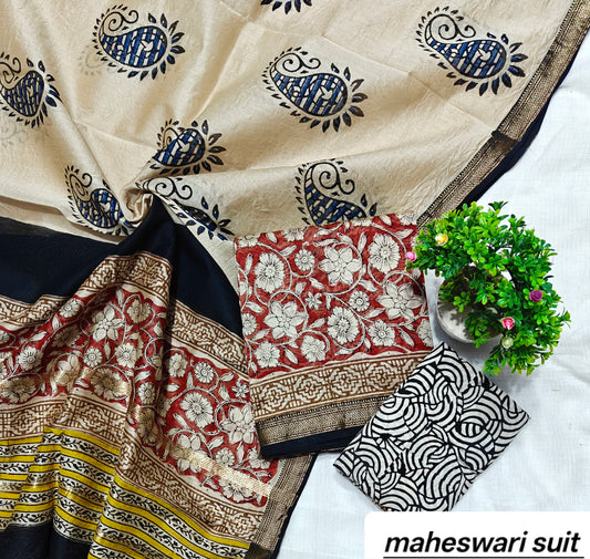 Maheshwari Silk Zari Border Suit 21
