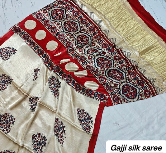 Ajrakh modal gajji silk with Tissue pallu saree 5