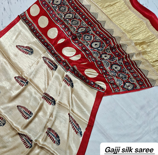Ajrakh modal gajji silk with Tissue pallu saree 7