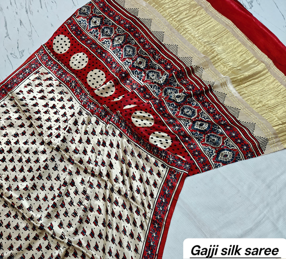 Ajrakh modal gajji silk with Tissue pallu saree 1