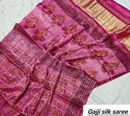 Ajrakh modal gajji silk with Tissue pallu saree 12