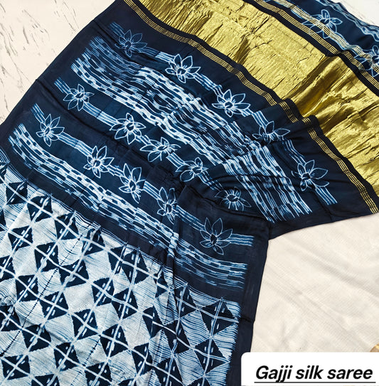 Ajrakh modal gajji silk with Tissue pallu saree 11