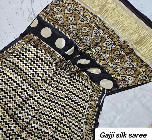 Ajrakh modal gajji silk with Tissue pallu saree 13