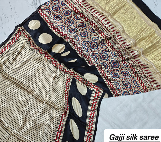 Ajrakh modal gajji silk with Tissue pallu saree 16