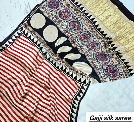 Ajrakh modal gajji silk with Tissue pallu saree 19
