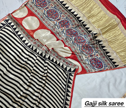 Ajrakh modal gajji silk with Tissue pallu saree 14