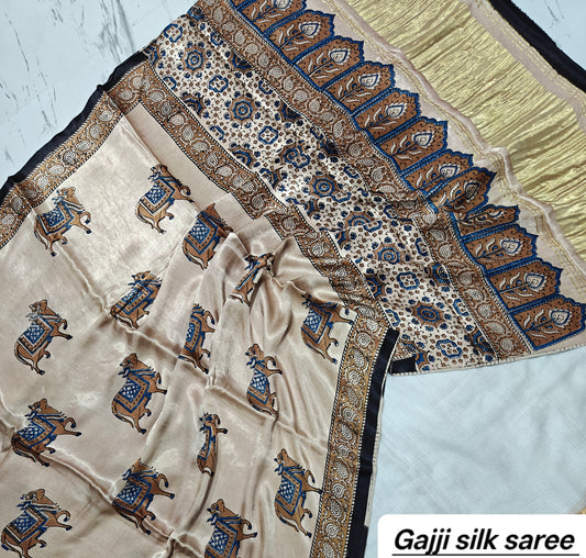 Ajrakh modal gajji silk with Tissue pallu saree 2