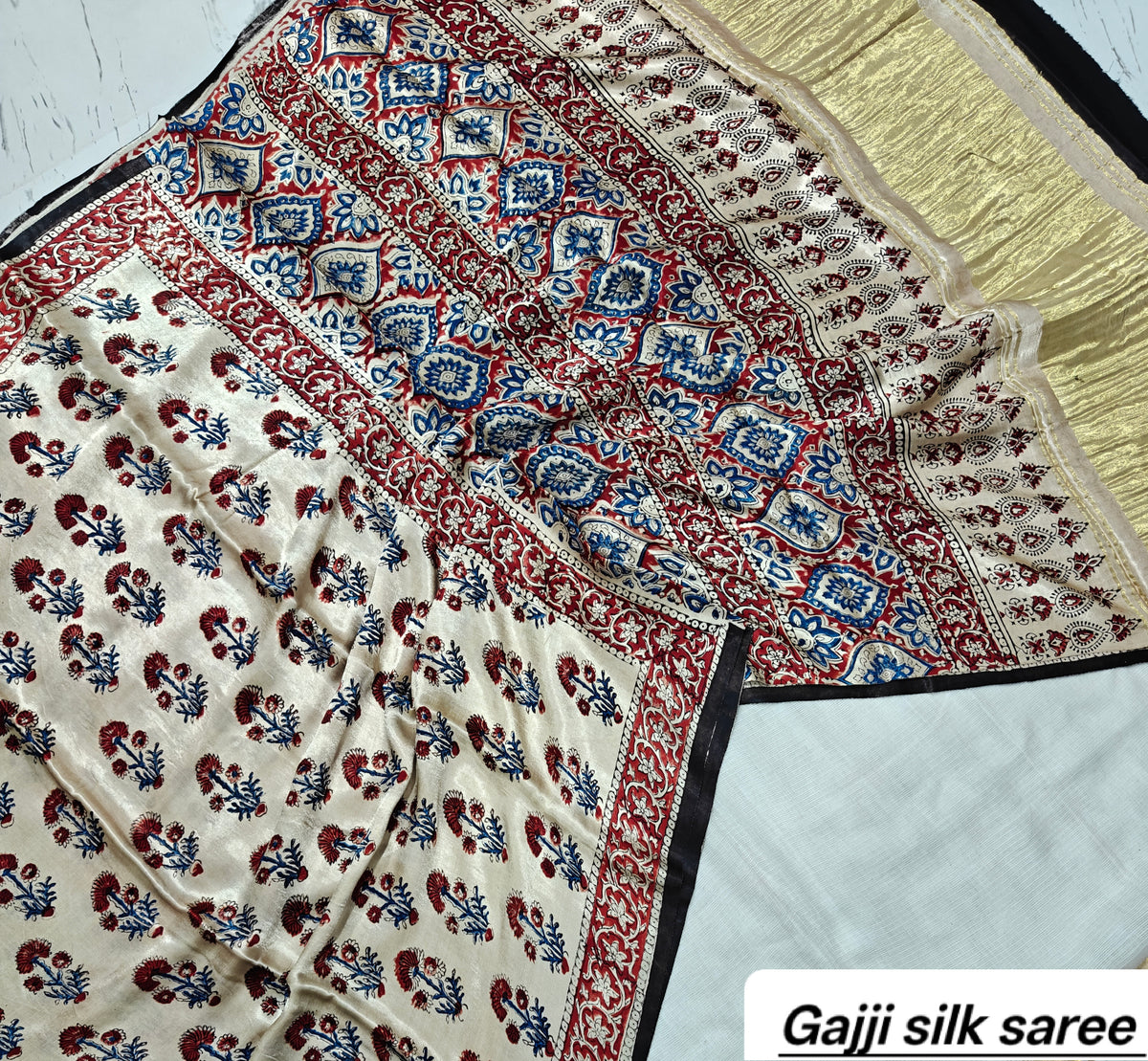 Ajrakh modal gajji silk with Tissue pallu saree 17