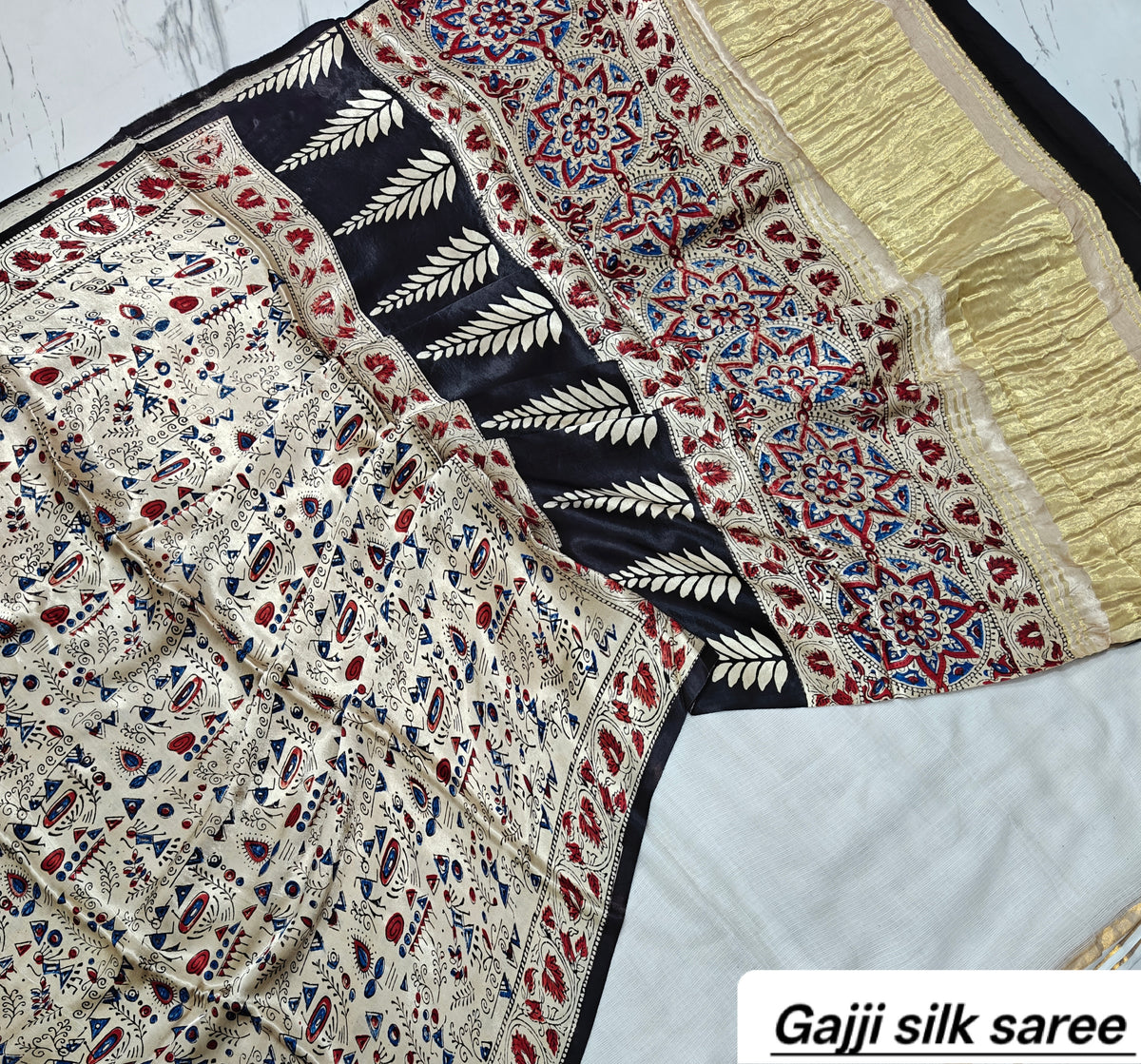 Ajrakh modal gajji silk with Tissue pallu saree