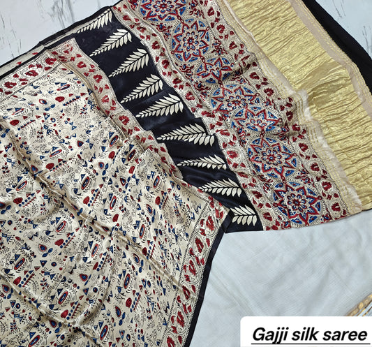 Ajrakh modal gajji silk with Tissue pallu saree