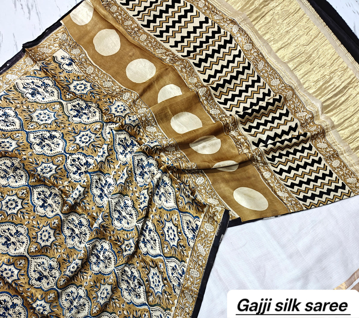 Ajrakh modal gajji silk with Tissue pallu saree 18