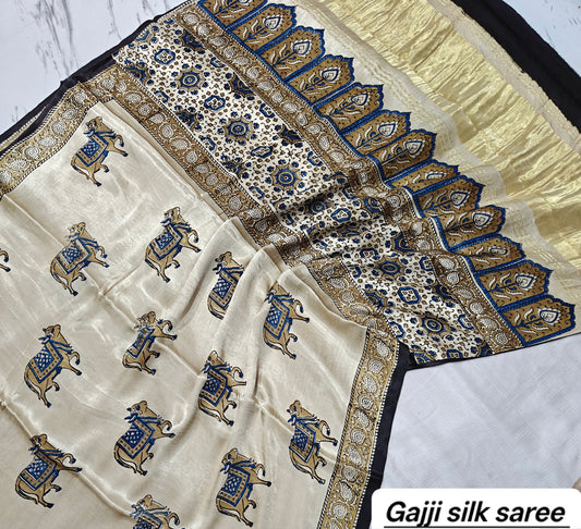 Ajrakh modal gajji silk with Tissue pallu saree 6
