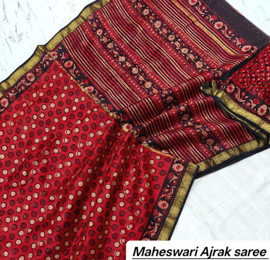 Maheshwari Silk Ajrakh Printed Saree TT-MSAJSLK-S-009