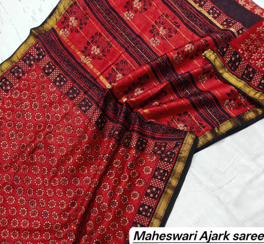 Maheshwari Silk Ajrakh Printed Saree TT-MSAJSLK-S-008