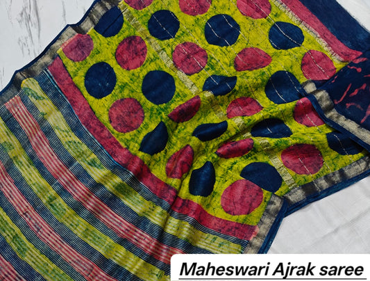 Maheshwari Silk Ajrakh Printed Saree TT-MSAJSLK-S-006